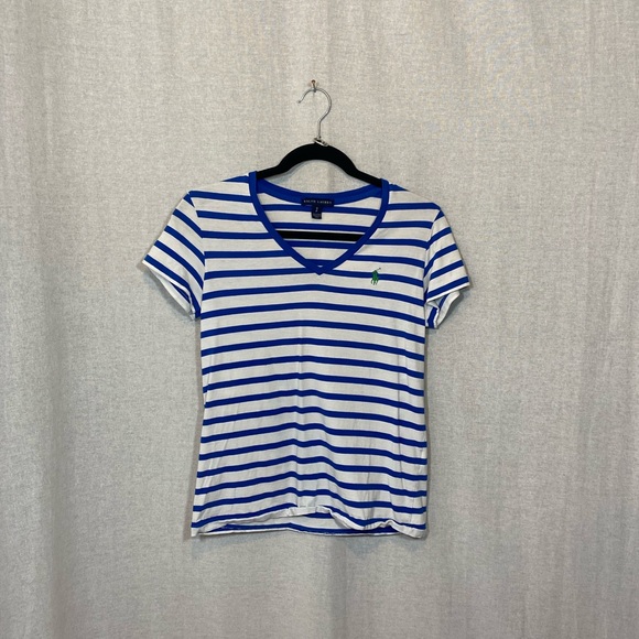 Ralph Lauren White and Blue Fitted Short Sleeve T-Shirt LIKE NEW - Picture 1 of 5